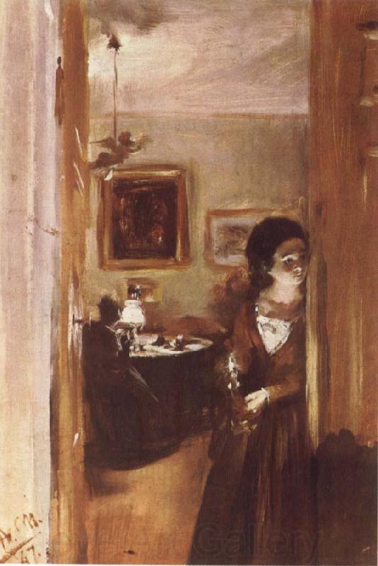 Adolph von Menzel Livingroom with Menzel-s sister Norge oil painting art